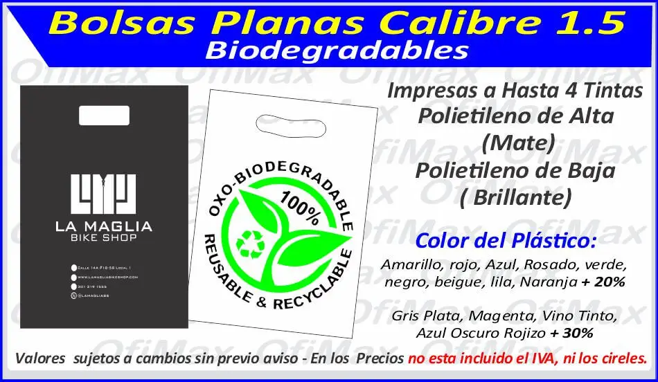 bolsas plasticas planas  biodegradables calibre 2